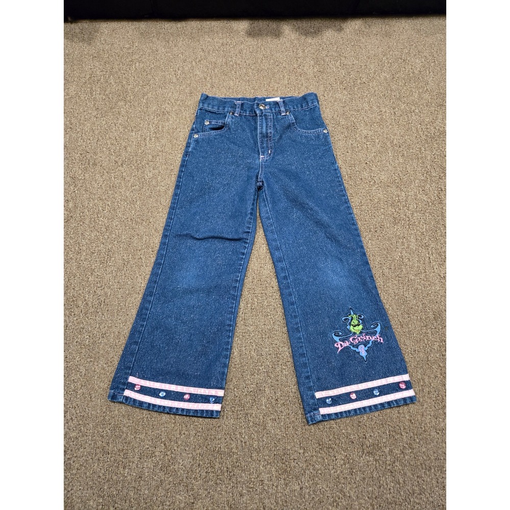 Kids Dr Seuss The Grinch Wide Leg Jeans Girls‎ Size 4T Embroidered Sparkle